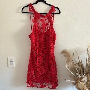 Free People Vibrant Red Lace Dress